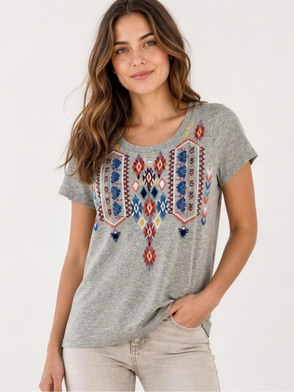 DRIFTWOOD Classic Diamond Gray Tee with Colorful Embroidery